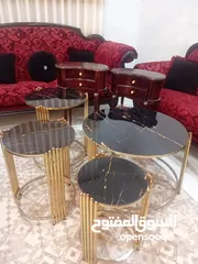  8 طقم كنب مكون من 11 مقعد مستعمل بحالة ممتازة (خشب مصري زان دمياطي ) بالإضافة لطقم طاولات  بسعر مغري