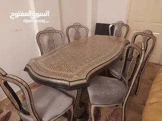  3 طاولة سفره صدف مصري مع 6 كراسي