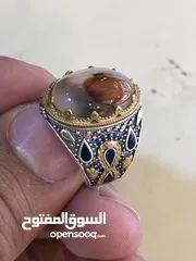  15 خواتم عقيق يمني مع فضه تركي