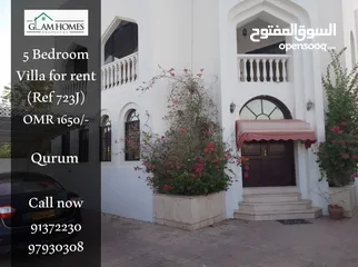  1 Gorgeous 5 BR villa  available for rent in Qurum Ref: 723J