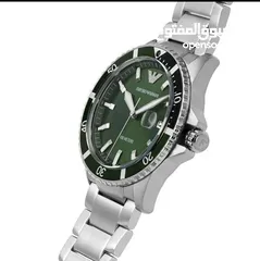  2 Original EMPORIO ARMANI AR11338 DIVER STAINLESS STEEL SILVER & GREEN TONE MENS WATCH