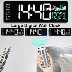  1 ساعات رقمية اليكترونية جداري مع ريموت كونترول // ساعة حائط رقمية بشاشة LED كبيرة، بتصميم عصري مقاس ع