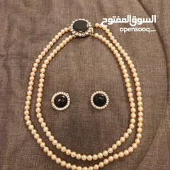  2 عقد لؤلؤ طبيعي طبقتين مع حلق ستاتي صنف بريميوم