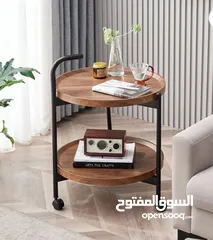  7 طاولة جانبية متحركة مع بكرات – طاولة قهوة دائرية  طاولة قهوة صغيرة بعربة من طبقتين بتصميم