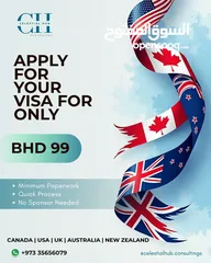  1 Apply Visitor Visa For Only BHD 99! (Limited Time -USA, UK, Australia, New Zealand)