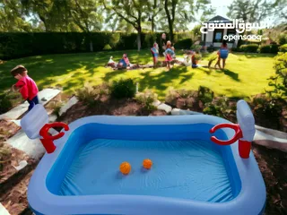  1 مسبح حوض سباحة للاطفال مع لعبة كرة سلة مع منفاخ هدية