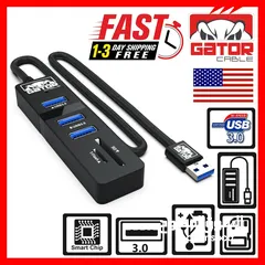  7 USB 3.0 Hub 3 Port Charger Data Sync SD TF Card Reader for PC Mac Laptop Desktop