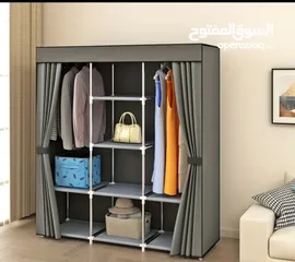  1 خزانه ملابس نظام ستارة حجم جامبو هيكل معدني قوي وقماش كتان متعدده الاستخدام سهله التركيب