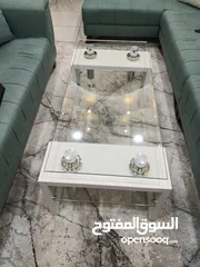  3 طاوله ضيوف او طاوله صالون او طاوله مكتب خشب لاتيه 18 طبقتين وزجاج 10مل طبقتين ودهان ابيض وتصميم تركي