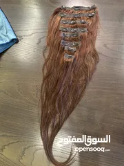  5 شعر طبيعي 100/100 جديد غير مستعمل (كلبسات 8 قطع ) لون بني