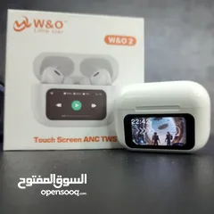  2 ايربود لاسلكي W&O2 بشاشة تاتش وعزل ضوضاء (ANC) - بلوتوث 5.2 وصوت عالي الجودة بتصميم TWS