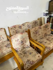  3 طقم موريس سبع مقاعد خشب زان مع طاولة وسط خشب زان مع سجلونة حديد