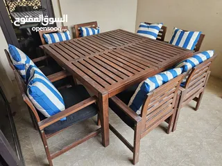  3 Ikea Outdoor table with 8 chairs, very limited usage, almost brand new, 1300AED.