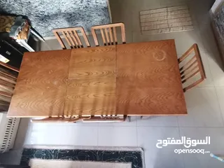  7 طقم سفره طاوله كبيره +6 كراسي + بفيه 3درفه انتيك خشب بلوط
