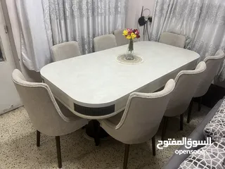  4 طاولة سفرة 8 كراسي تنجيد فخم وراقي