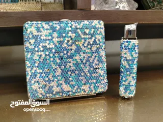  1 علبة سجائر وولاعة ماسية أنيقة ولاعة بأحجار الراين