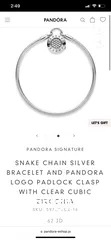  4 PANDORA SIGNATURE  SNAKE CHAIN SILVER BRACELET AND PANDORA LOGO PADLOCK CLASP WITH CLEAR CUBIC ZIRCO