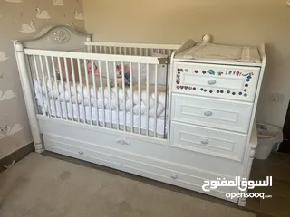  2 ‎سرير أطفال + وحدة ادراج مستعمل تركي نوع تشيلِك قابل للتحويل (مع سرير للوالدين) (80×180 سم