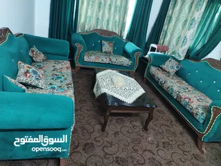  2 كنب غرفة ضيوف خشب زان استعمل عرسان مع البرادي والطاولات