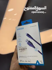  1 وصلة شحن انكر قماش  مكفوله 18 شهر من انكر  ومعتمده من ابل  Anker power 2 6 ft USB to Lightning