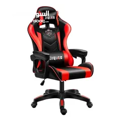  4 كرسي الألعاب الأنيق والمريح   Stylish Black and Red Gaming Chair from Jiqiao