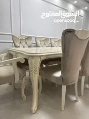  2 طاولة سفرة كلاسيك 8 كراسي منجد لون كريمي