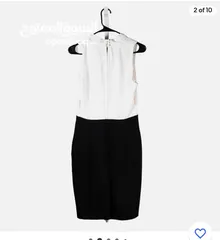  2 H&M Women's Dress Ivory Black Stretch V-Neck Pleated Sleeveless Pencil Bodycon L
