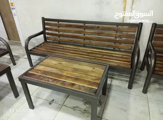  12 طقم مقاعد وبنشات حديقة حديد وخشب سويد رباعي مع طاولة
