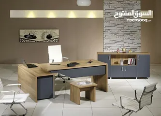  1 مكتب مدير مع خزانة ملفات وجانبية وطاولة