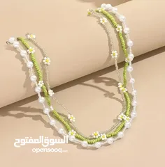  1 سنسال الياسمين بلون الأبيض والاخضر مكون من قطعتين