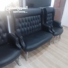  2 أطقم كنب مكتبي جلد أسود (مفردتين وثنائية)