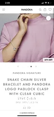  5 PANDORA SIGNATURE  SNAKE CHAIN SILVER BRACELET AND PANDORA LOGO PADLOCK CLASP WITH CLEAR CUBIC ZIRCO