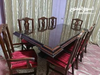  1 طاولة سفرة 8 كراسي خشب زان تقيل مع زجاج