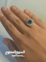  5 خاتم ستاتي ياقوت ازرق مع حواف الماس + فضه925