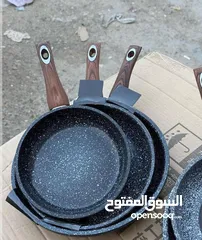  2 طقم مقالي ايد خشب دايموند مبزر جرانيت ثقيل ايد سوداء عدد 6 قطع
