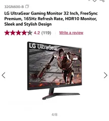  4 LG 32 Inch Gaming UltraGear G-SYNC FHD IPS 165Hz Monitor 1ms