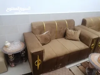  2 طقم كنب كورنر لون عسلي مع بفه استخدام عرسان شهرين فقط ما صار نصيب