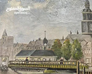  5 لوحة زيتية قديمة لهولندا مرسومة على القماش لفنان هولندي مرسومة سنة 1935