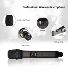  5 ميكرفون دبل يدوي لاسلكي W15 UHF Dual Channels Wireless Microphone Metal Handheld