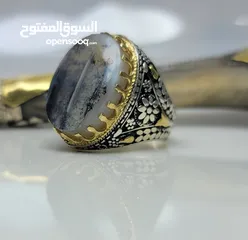  12 خواتم فضه يمني متوج با العقيق اليماني فخامه