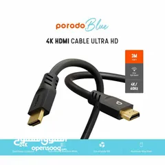  2 Porodo Blue 4K 60Hz Ultra HD HDMi Cable - كيبل ذو جودة عالية من بورودو !