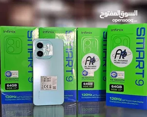  1 جهاز جديد Smart 9 رام 6 و 8 جيجا 64 و 128 مكفول سنة متوفر توصيل