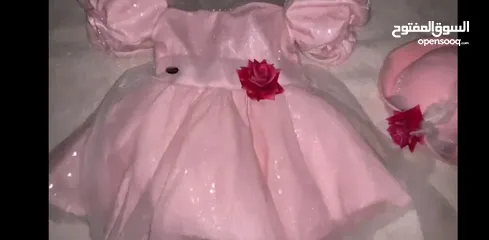  4 فستان بناتي موديل الاميرات باللون الوردي اللامع