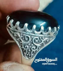 1 خاتم فضه يمني حجر عقيق اصلي حجم كبير جدا دفش