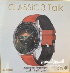  1 إكس سيل  ساعة Xcell Classic-3Talk الذكية باللون الفضي مع حزام جلدي بني
