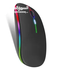  1 Microkingdom BT3000 2.4G Rechargeable Wireless Bluetooth Mouse RGB Light ماوس وايرليس مع ماوسباد