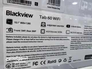  5 Tab BlackVeiw Tab60 Wifi  128 GB / 4 + 4 RAM  تابلت بلاك فيو جديد مسكر  كفالة الوكيل سنة كاملة.
