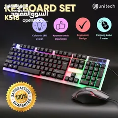  1 ماوس + كيبورد جيمنج ملون سلكي ديسكتوب معرب K-518 RGB DESKTOP WIRED GAMING COMBO USB