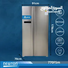  3 ثلاجة بابين نيوتن حجم توتال 587 لتر صافي 510 لتر توفير طاقة A++ ستانلس وادين مخفية شامل التوصيل