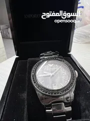  8 EMPORIO ARMANI BLACK STEEL CERAMICA WITH CRYSTALS AR 142 اصلية 100% جديدة ولا خدش